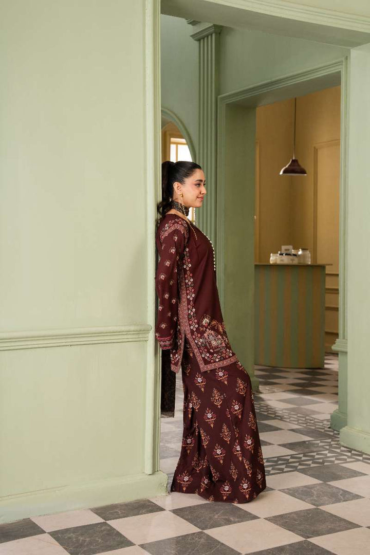 Maria Osama Khan - Georgette & Tissue Silk Haze Suit For Women - Maroon - 3 Piece