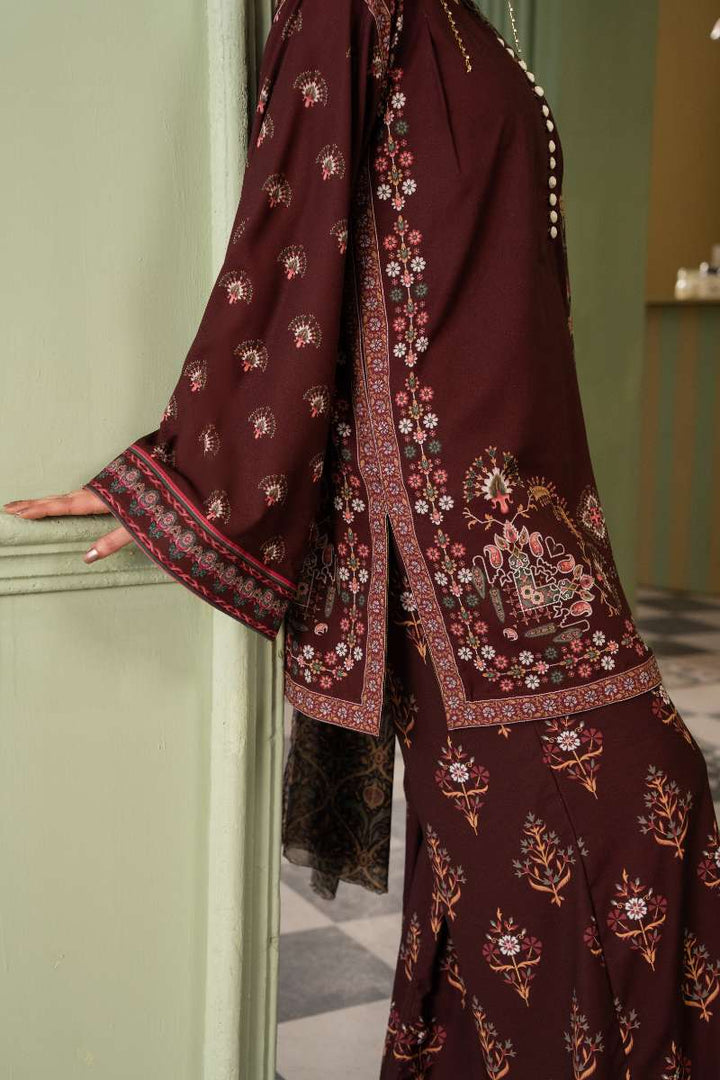 Maria Osama Khan - Georgette & Tissue Silk Haze Suit For Women - Maroon - 3 Piece