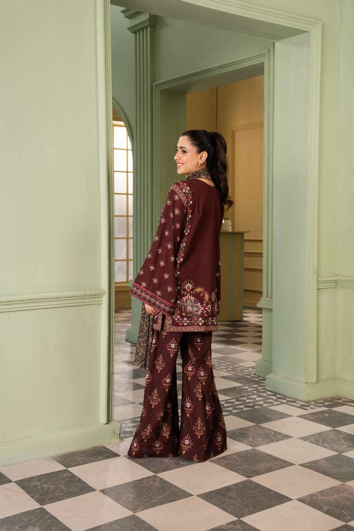 Maria Osama Khan - Georgette & Tissue Silk Haze Suit For Women - Maroon - 3 Piece
