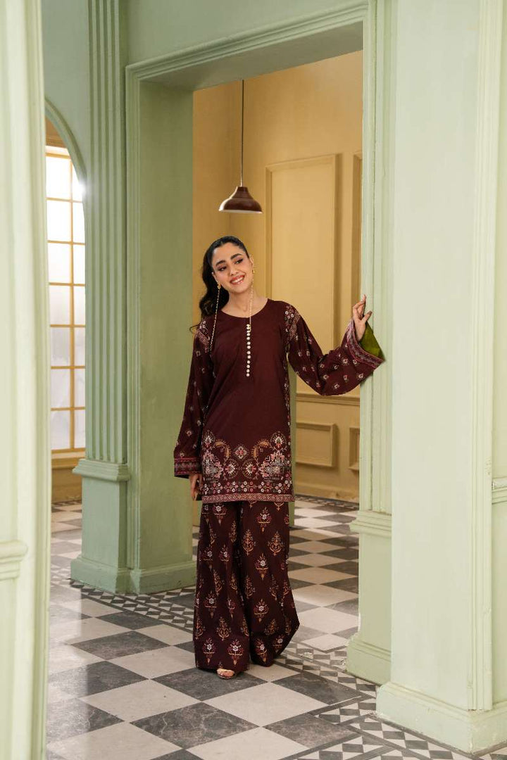 Maria Osama Khan - Georgette & Tissue Silk Haze Suit For Women - Maroon - 3 Piece