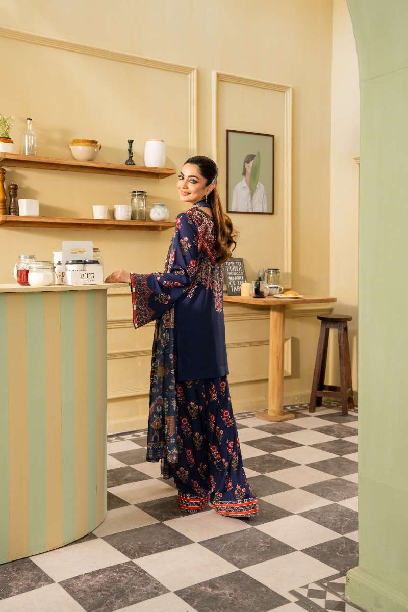 Maria Osama Khan - Georgette & Tissue Silk Lorien Suit For Women - navy blue - 3 Piece