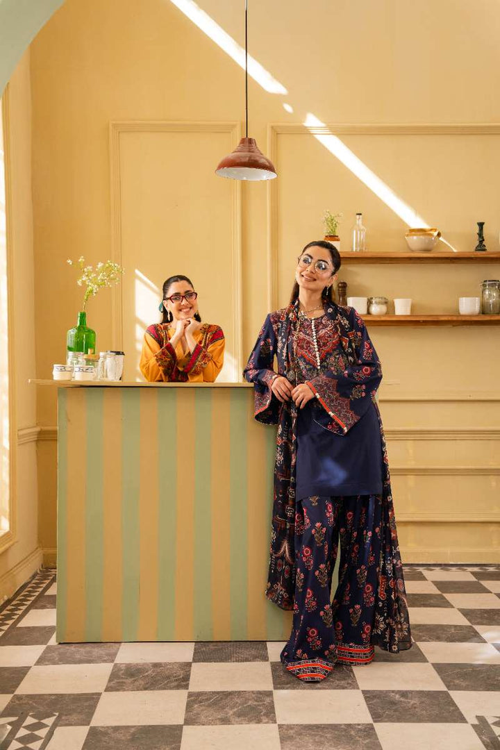 Maria Osama Khan - Georgette & Tissue Silk Lorien Suit For Women - navy blue - 3 Piece