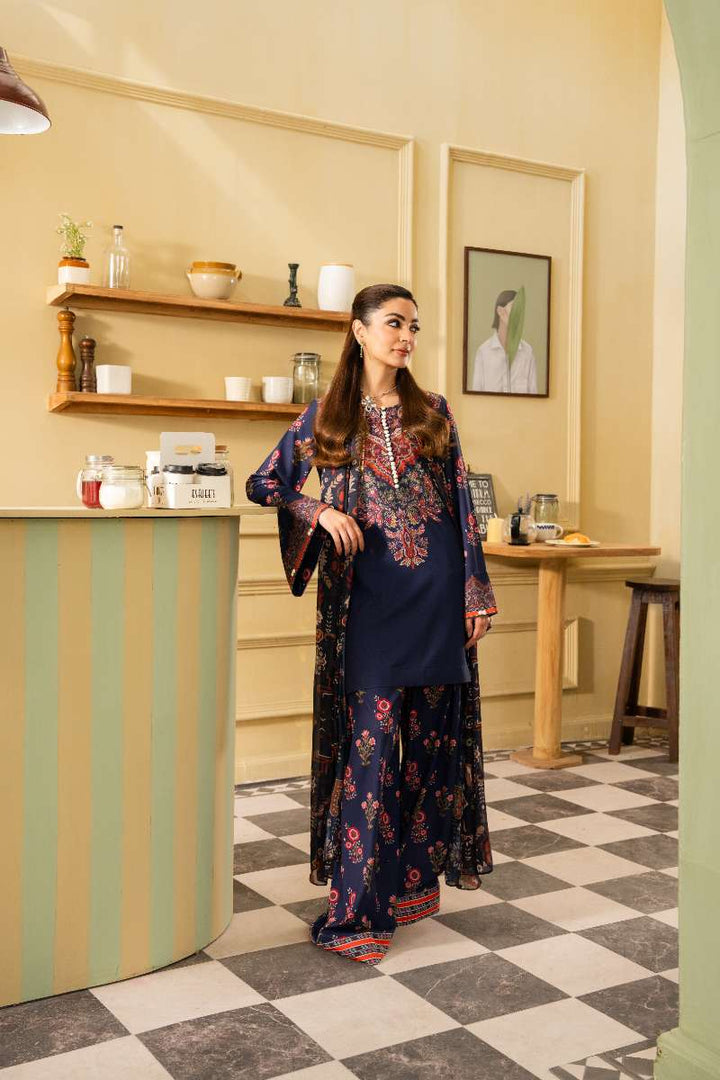 Maria Osama Khan - Georgette & Tissue Silk Lorien Suit For Women - navy blue - 3 Piece