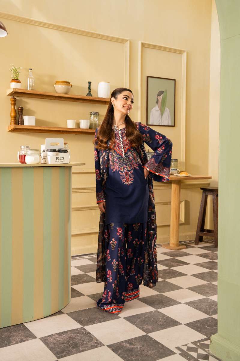 Maria Osama Khan - Georgette & Tissue Silk Lorien Suit For Women - navy blue - 3 Piece