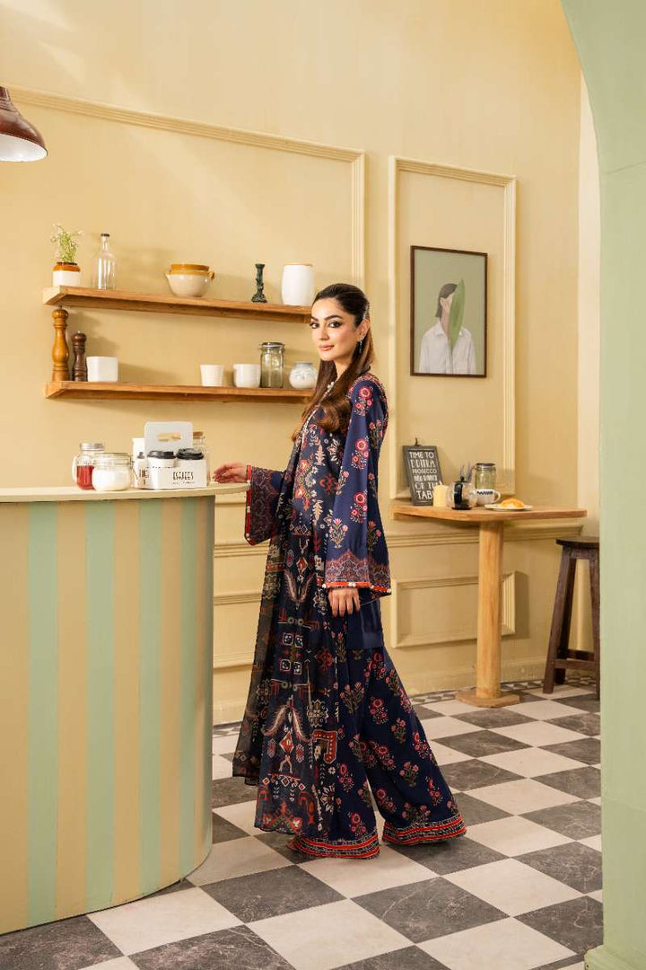 Maria Osama Khan - Georgette & Tissue Silk Lorien Suit For Women - navy blue - 3 Piece