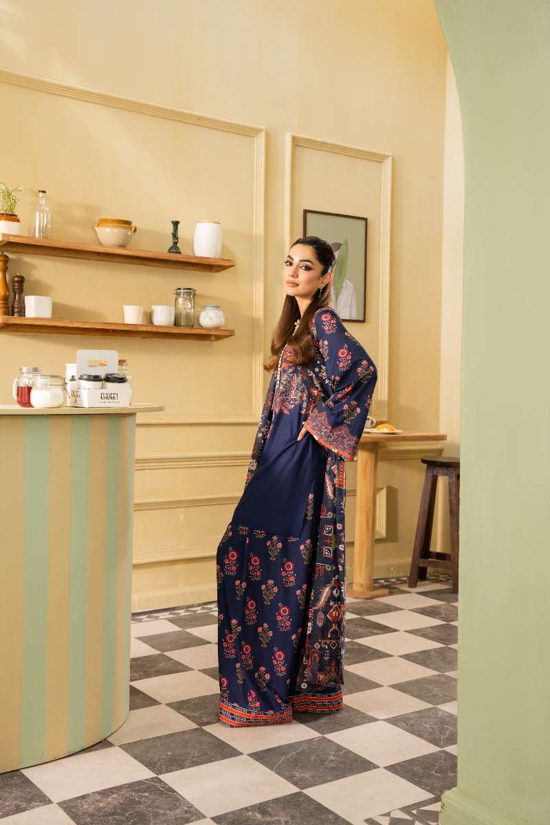 Maria Osama Khan - Georgette & Tissue Silk Lorien Suit For Women - navy blue - 3 Piece