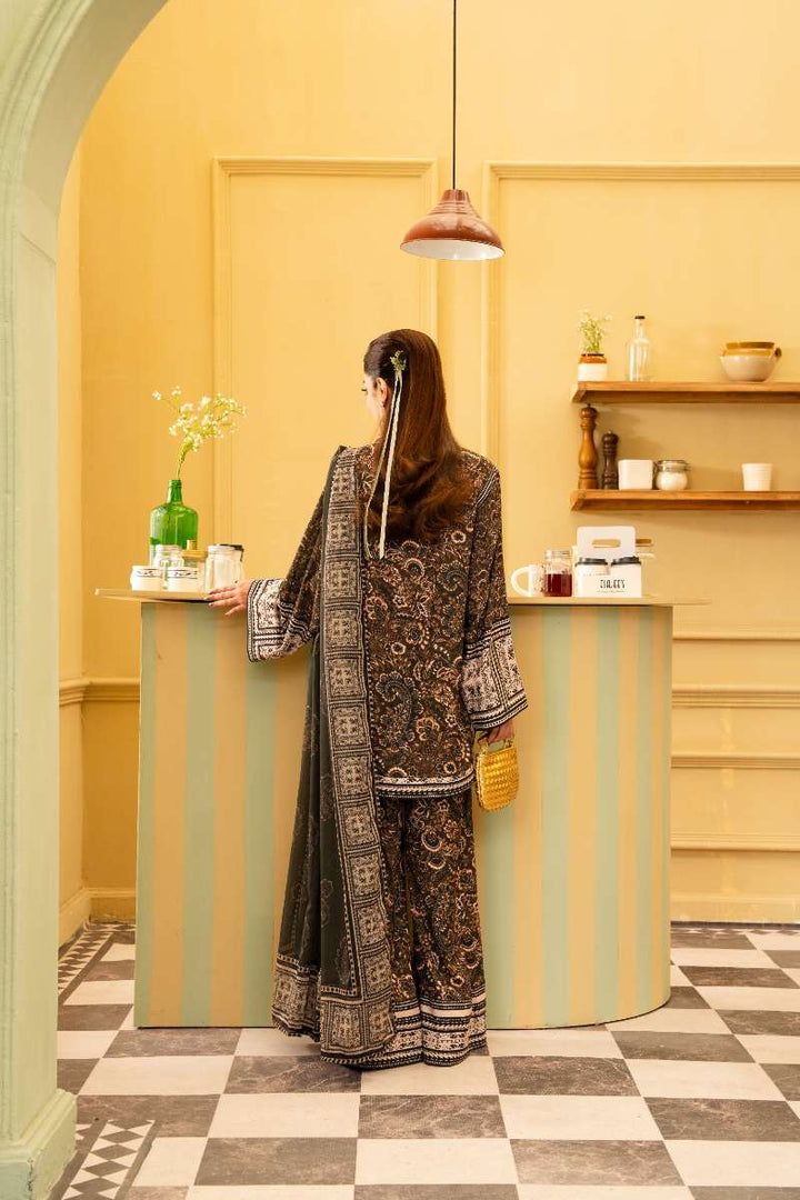 Maria Osama Khan - Georgette & Tissue Silk Solene Suit For Women - olive green - 3 Piece