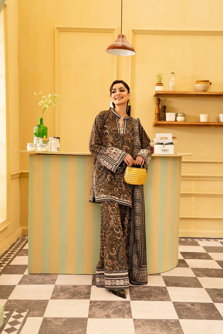 Maria Osama Khan - Georgette & Tissue Silk Solene Suit For Women - olive green - 3 Piece