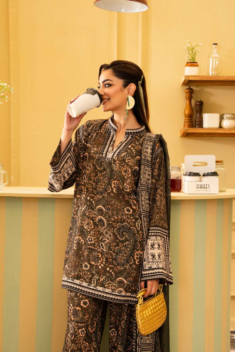 Maria Osama Khan - Georgette & Tissue Silk Solene Suit For Women - olive green - 3 Piece