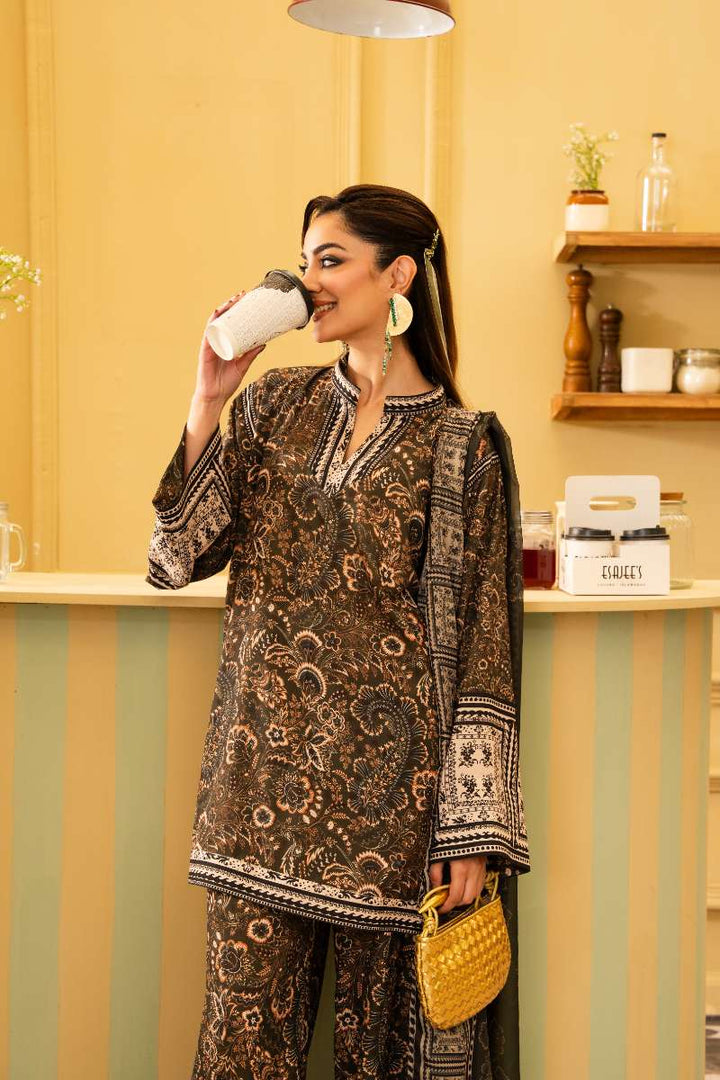 Maria Osama Khan - Georgette & Tissue Silk Solene Suit For Women - olive green - 3 Piece