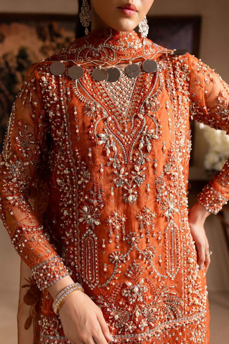 Maria Osama Khan - Gulnaar - SHIRT & SHARARA - ORANGE - ORGANZA & PK RAWSILK - 3 Piece