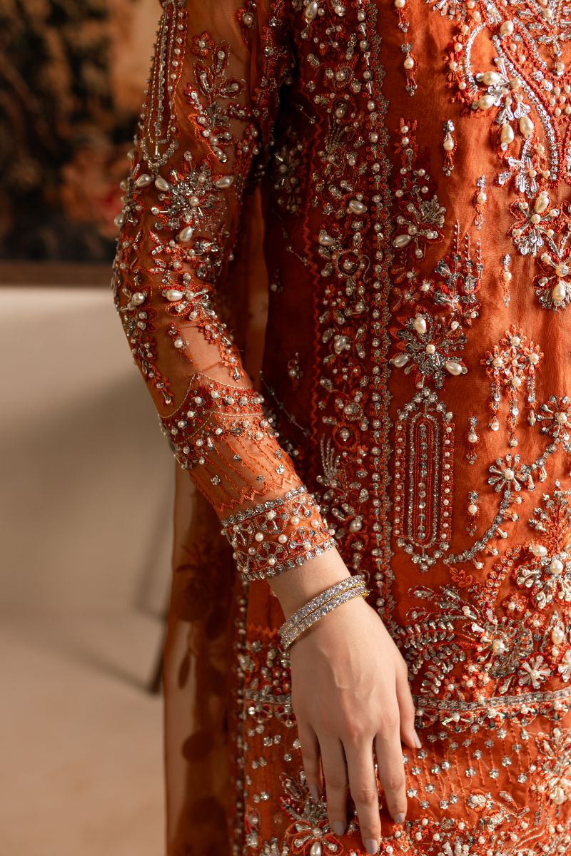 Maria Osama Khan - Gulnaar - SHIRT & SHARARA - ORANGE - ORGANZA & PK RAWSILK - 3 Piece