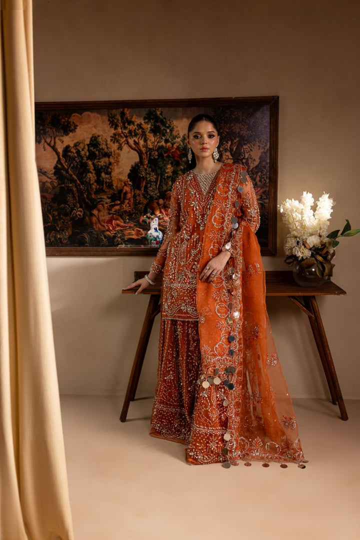 Maria Osama Khan - Gulnaar - SHIRT & SHARARA - ORANGE - ORGANZA & PK RAWSILK - 3 Piece