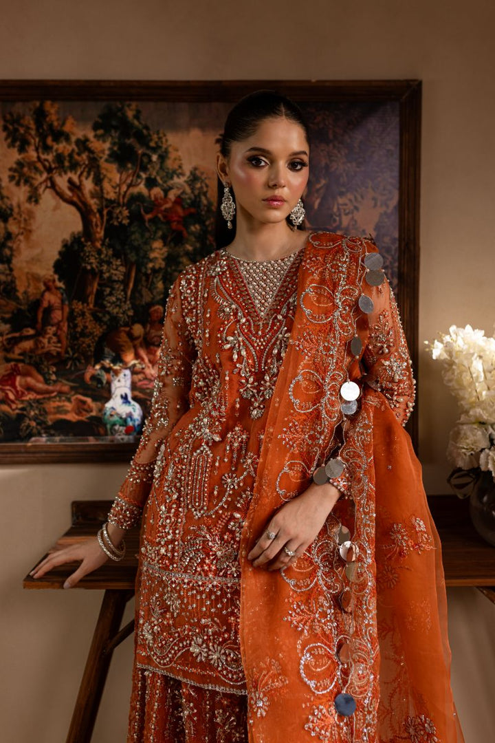 Maria Osama Khan - Gulnaar - SHIRT & SHARARA - ORANGE - ORGANZA & PK RAWSILK - 3 Piece
