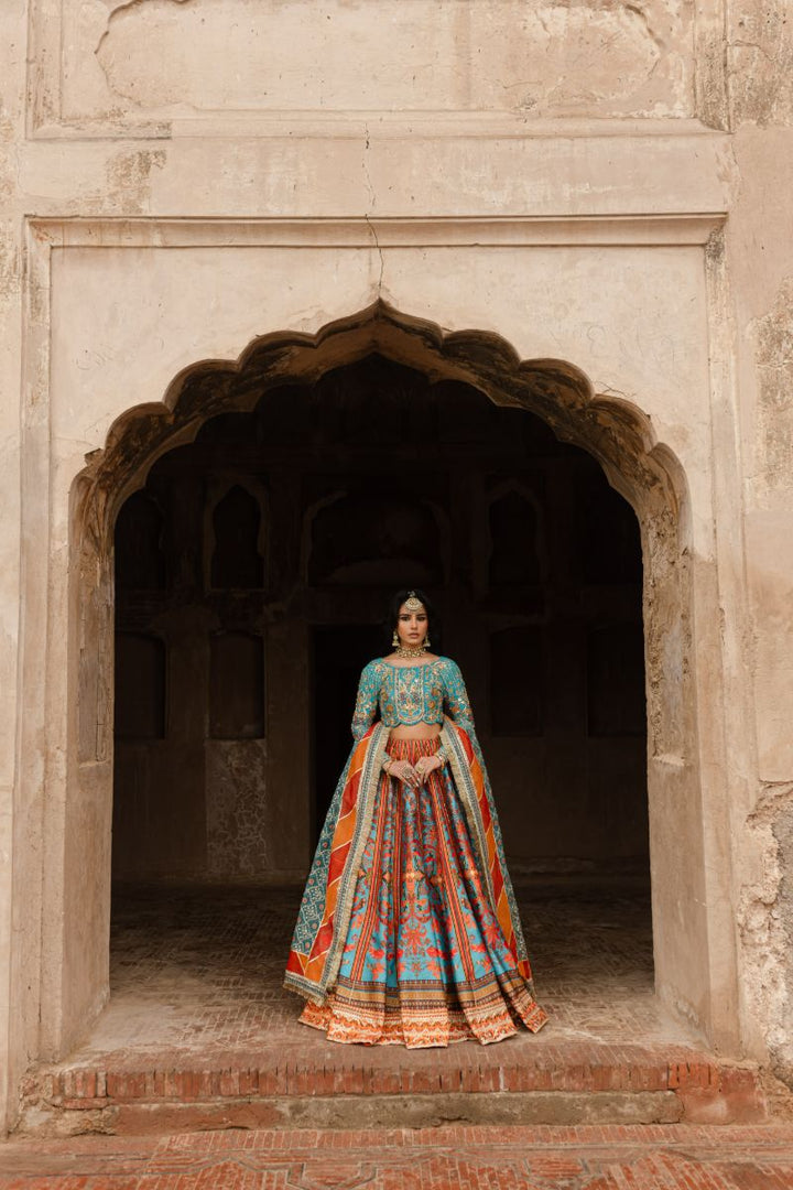 Maria Osama Khan - LIYANA - Turquoise & Orange - Grip Silk & ORGANZA - 3 Piece
