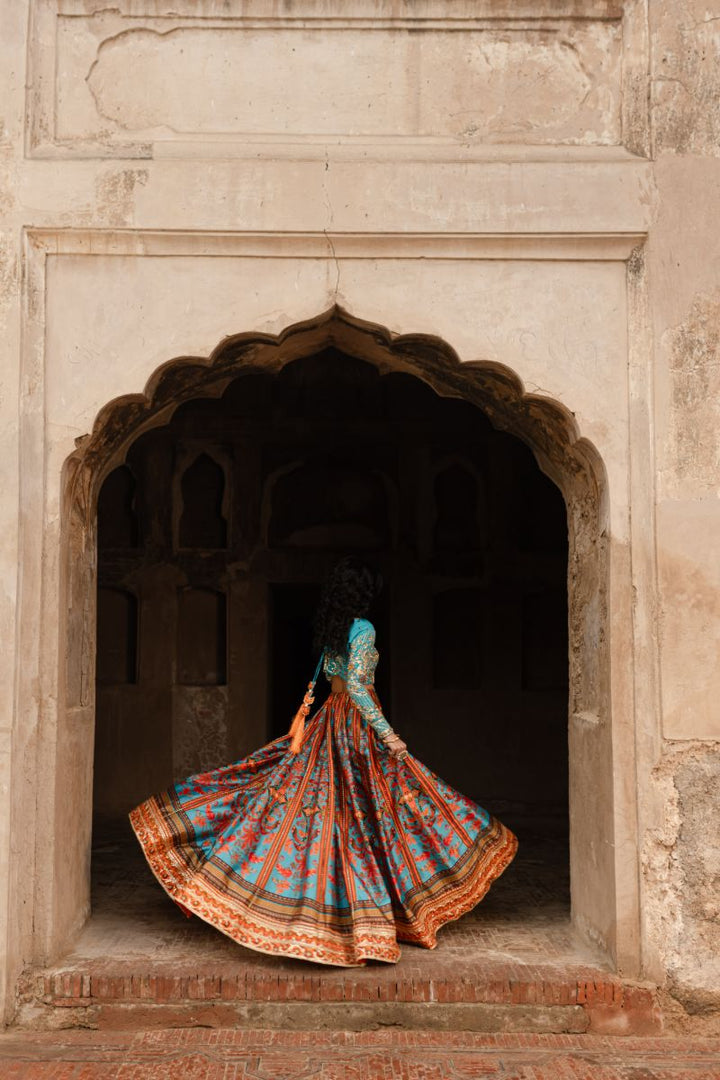 Maria Osama Khan - LIYANA - Turquoise & Orange - Grip Silk & ORGANZA - 3 Piece