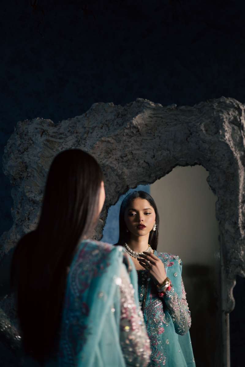 Maria Osama Khan - Neelum Ice Blue Organza / Raw Silk Suit For Women - 4 Piece