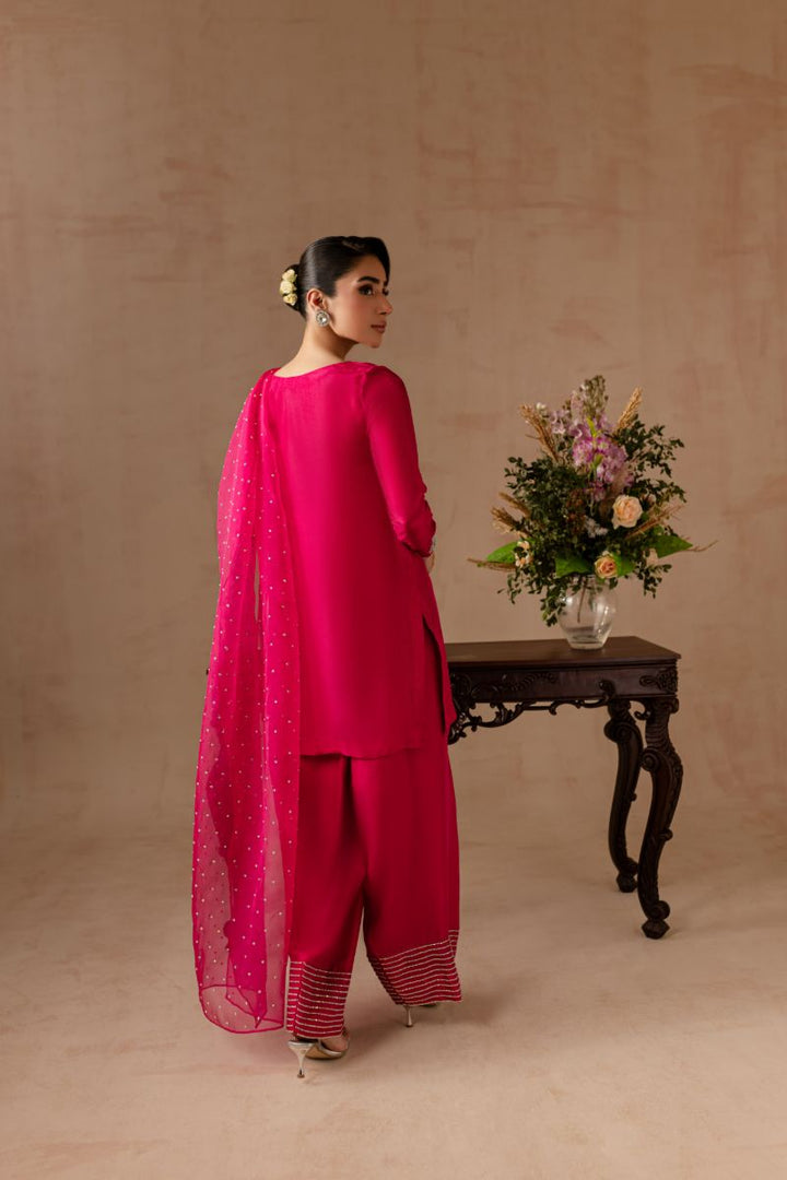 Maria Osama Khan - Peony  - FUSHIA PINK - RAWSILK & Organza - 3 Piece