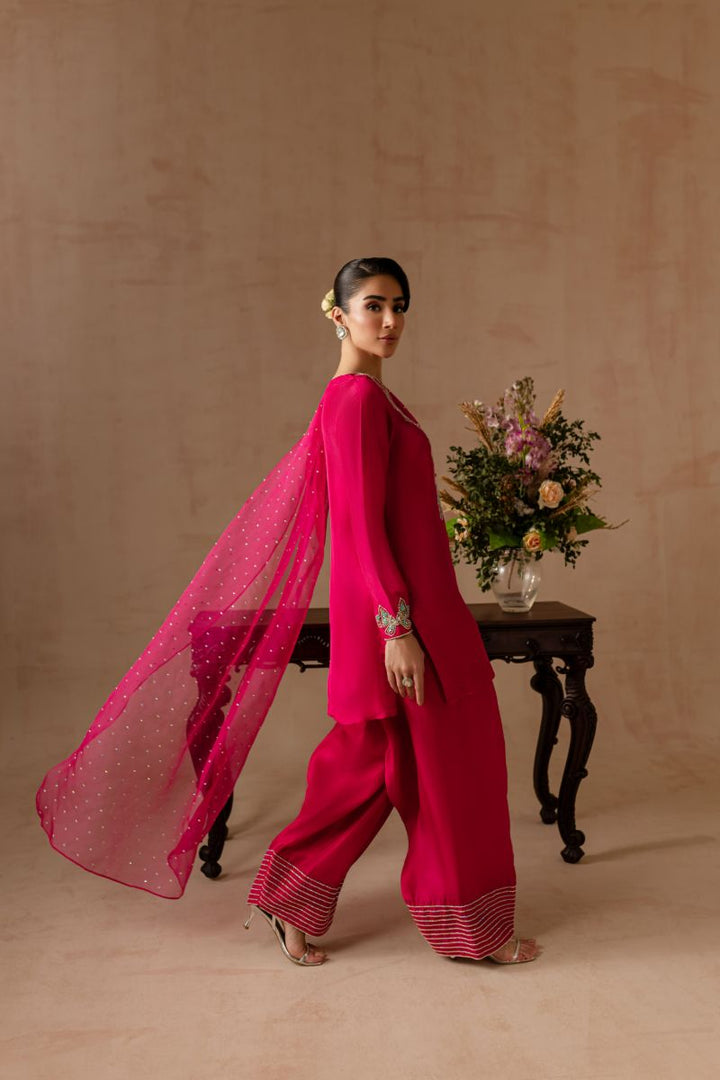 Maria Osama Khan - Peony  - FUSHIA PINK - RAWSILK & Organza - 3 Piece