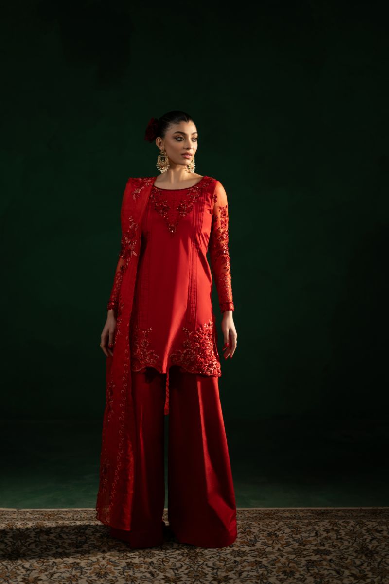 Maria Osama Khan - Rang-e-Jashan - Red - ORGANZA & Grip SILK - 3 Piece