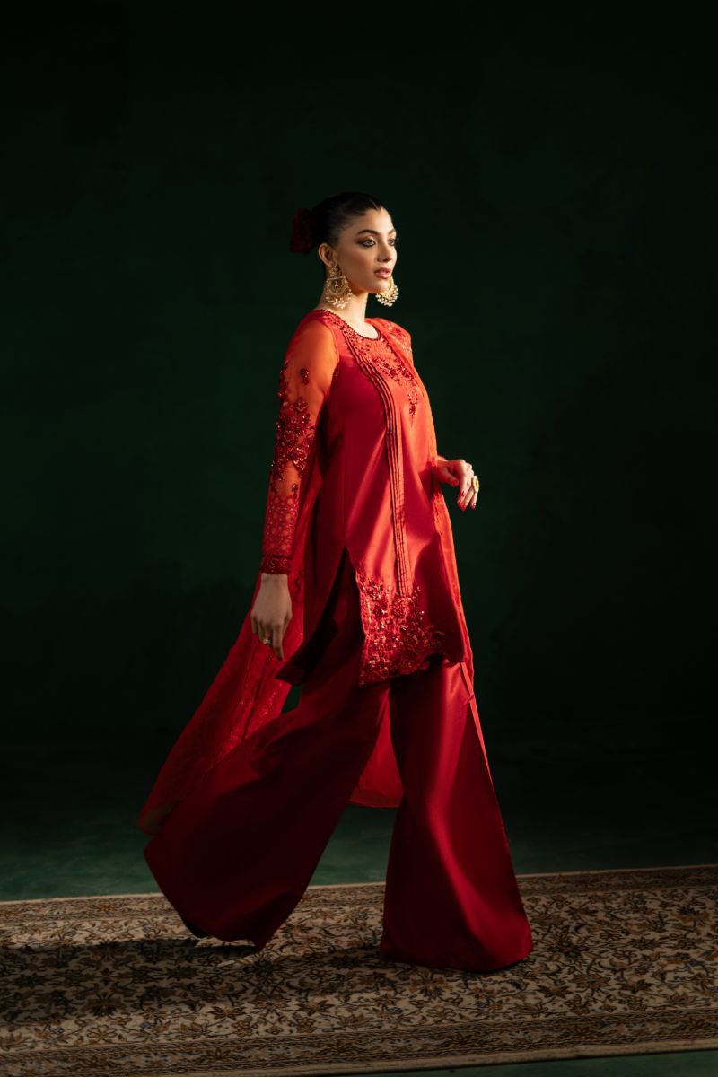 Maria Osama Khan - Rang-e-Jashan - Red - ORGANZA & Grip SILK - 3 Piece