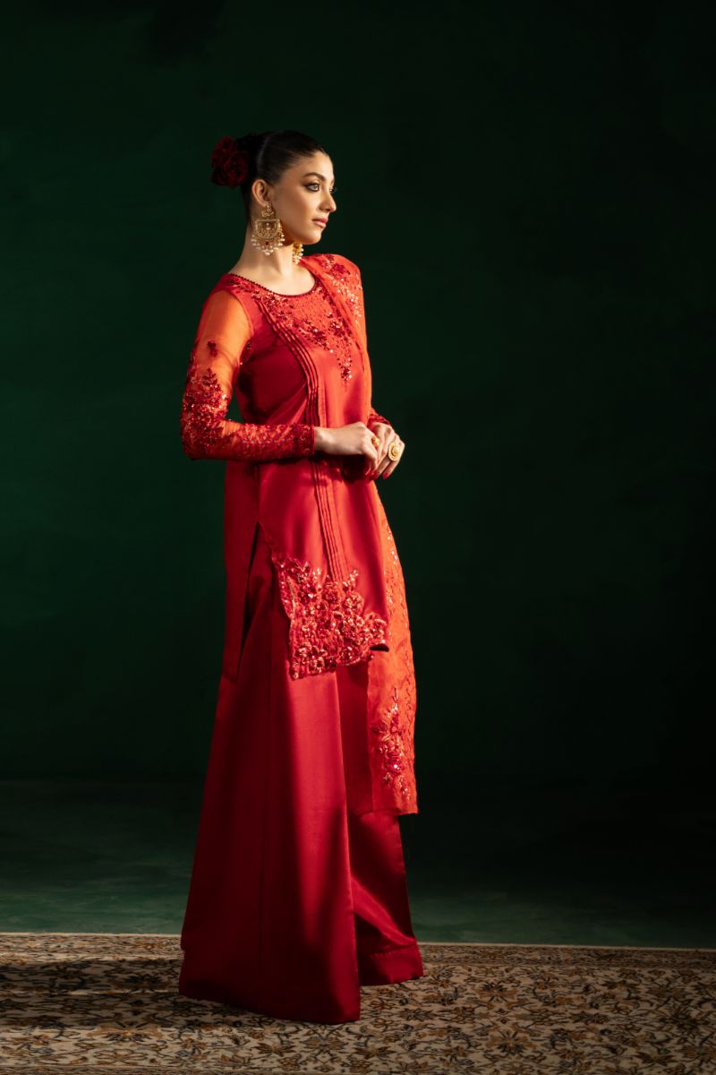 Maria Osama Khan - Rang-e-Jashan - Red - ORGANZA & Grip SILK - 3 Piece