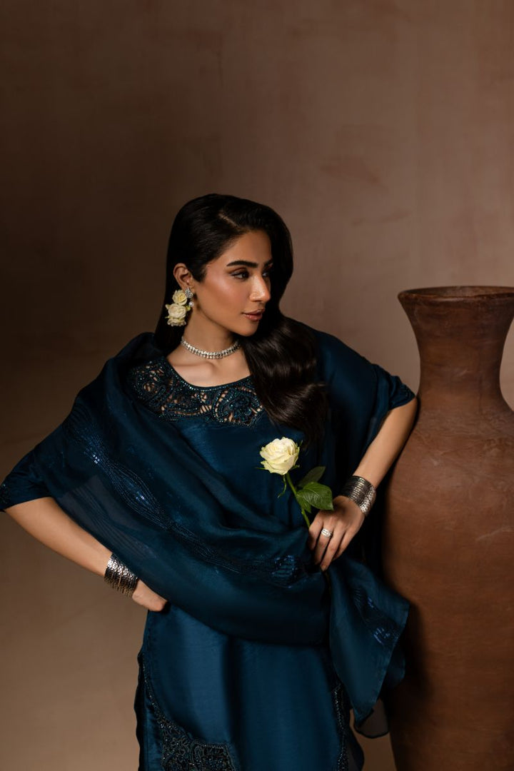 Maria Osama Khan - Royal Sapphire  - TELL - RAWSILK & Organza - 3 Piece