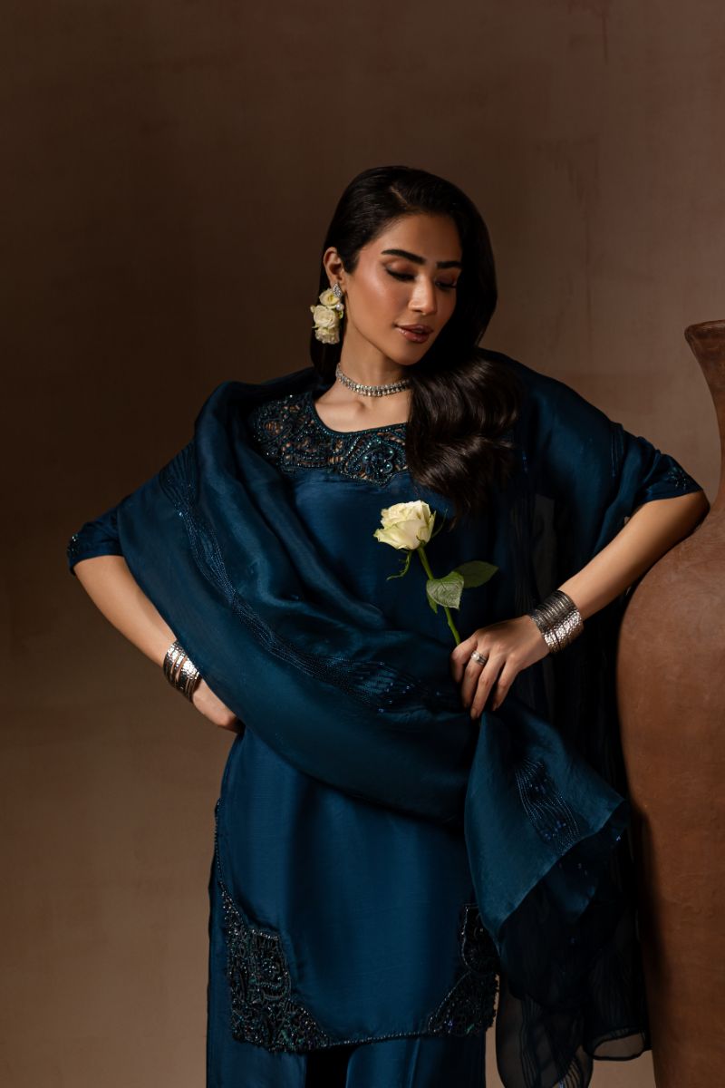 Maria Osama Khan - Royal Sapphire  - TELL - RAWSILK & Organza - 3 Piece