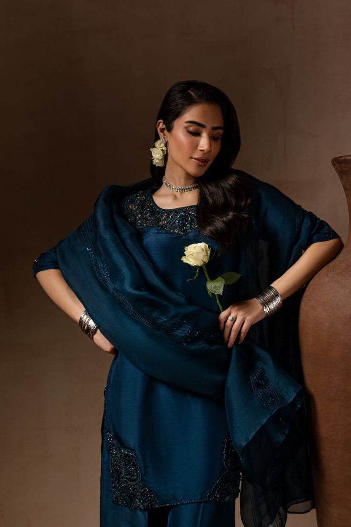 Maria Osama Khan - Royal Sapphire  - TELL - RAWSILK & Organza - 3 Piece