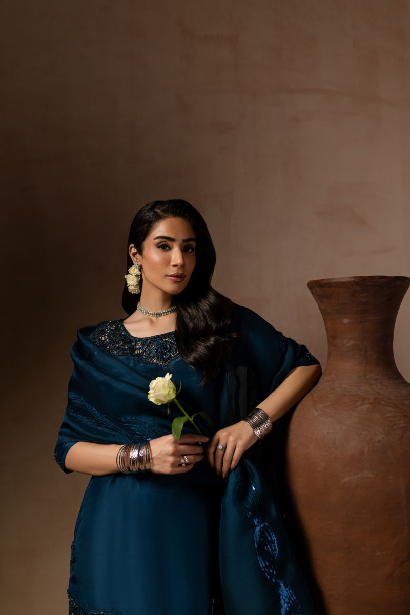 Maria Osama Khan - Royal Sapphire  - TELL - RAWSILK & Organza - 3 Piece