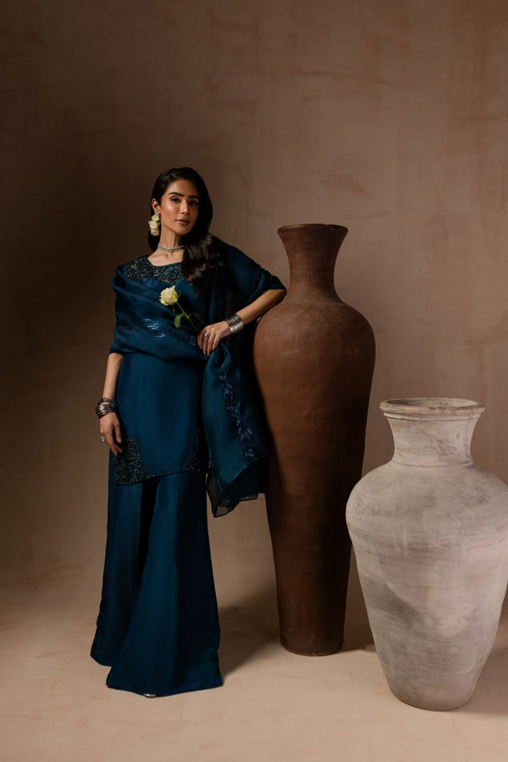 Maria Osama Khan - Royal Sapphire  - TELL - RAWSILK & Organza - 3 Piece