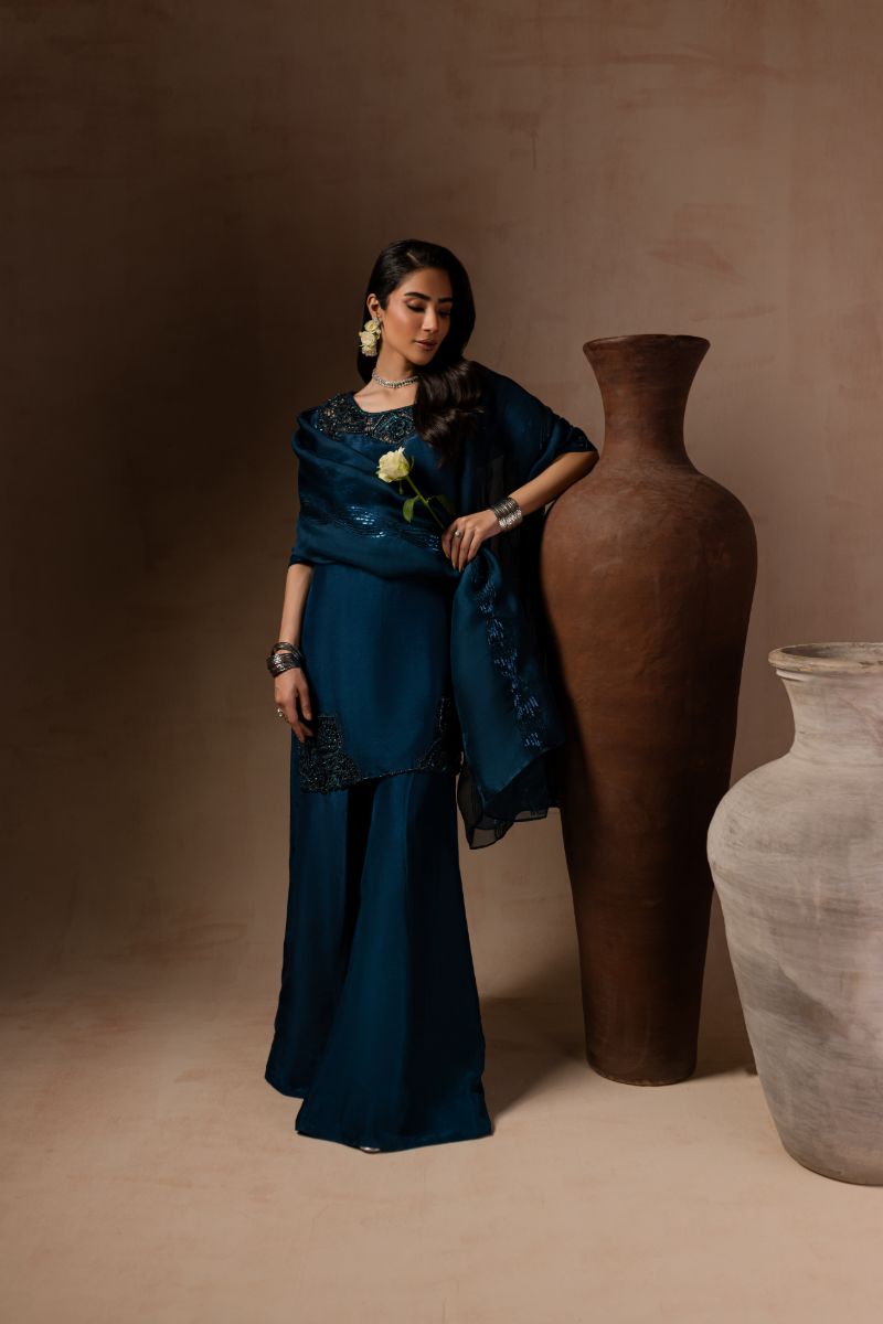 Maria Osama Khan - Royal Sapphire  - TELL - RAWSILK & Organza - 3 Piece