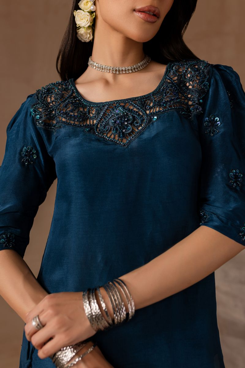 Maria Osama Khan - Royal Sapphire  - TELL - RAWSILK & Organza - 3 Piece