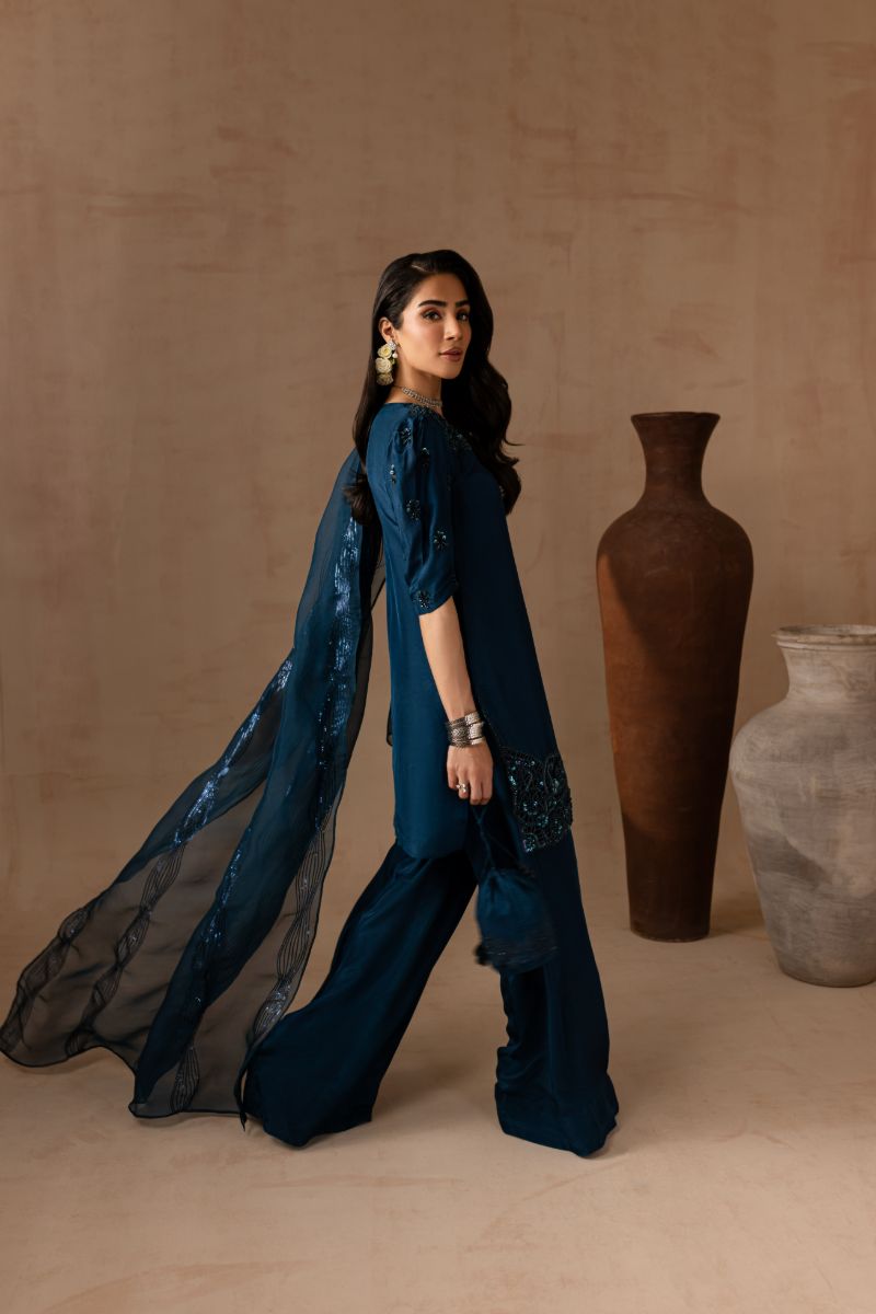 Maria Osama Khan - Royal Sapphire  - TELL - RAWSILK & Organza - 3 Piece
