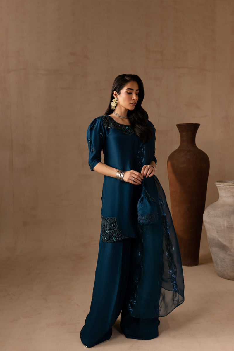 Maria Osama Khan - Royal Sapphire  - TELL - RAWSILK & Organza - 3 Piece