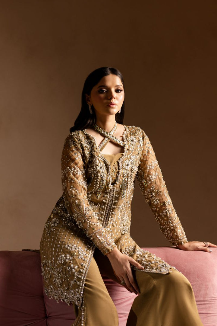 Maria Osama Khan - Sabahat - JACKET & BOTCUT PANT - HAZEL WOOD - ORGANZA & PK RAWSILK - 4 Piece