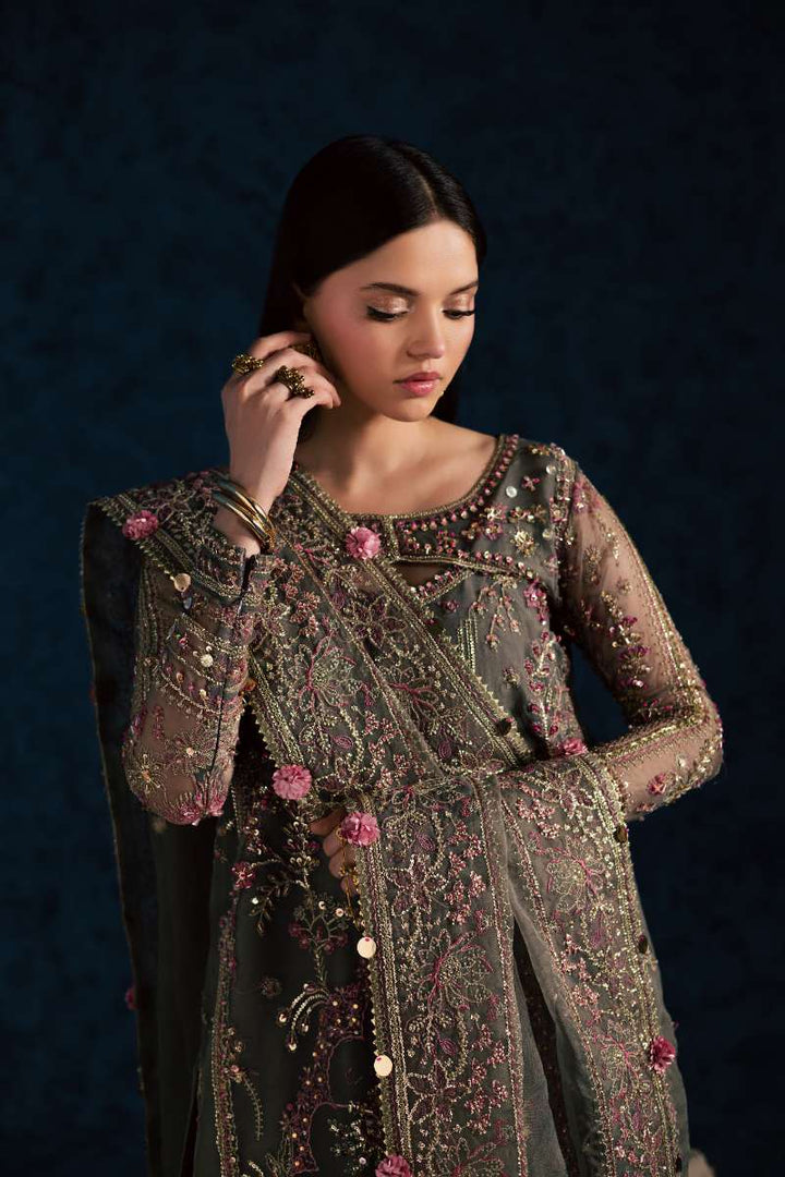 Maria Osama Khan - Sahar Grey Organza / Raw Silk Suit For Women - 3 Piece