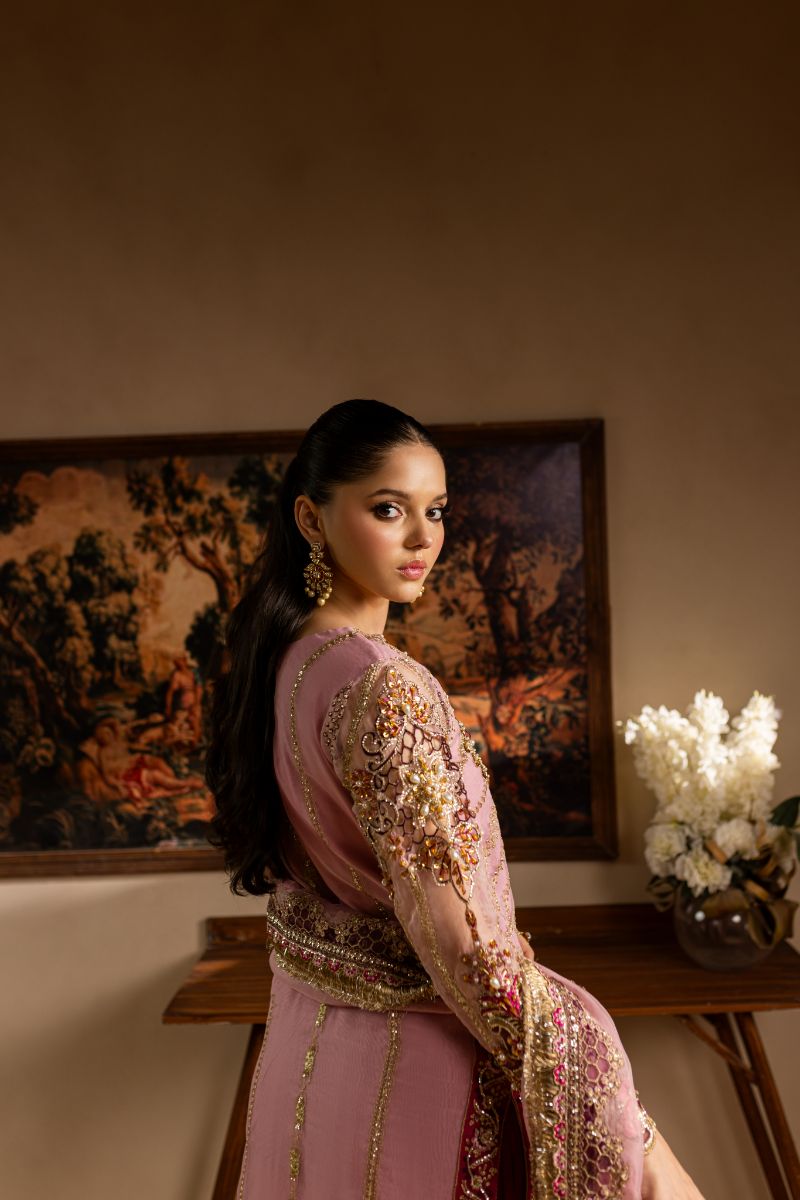 Maria Osama Khan - Zarmina - SHIRT & SHARARA - PINK - ORGANZA & PK RAWSILK - 3 Piece