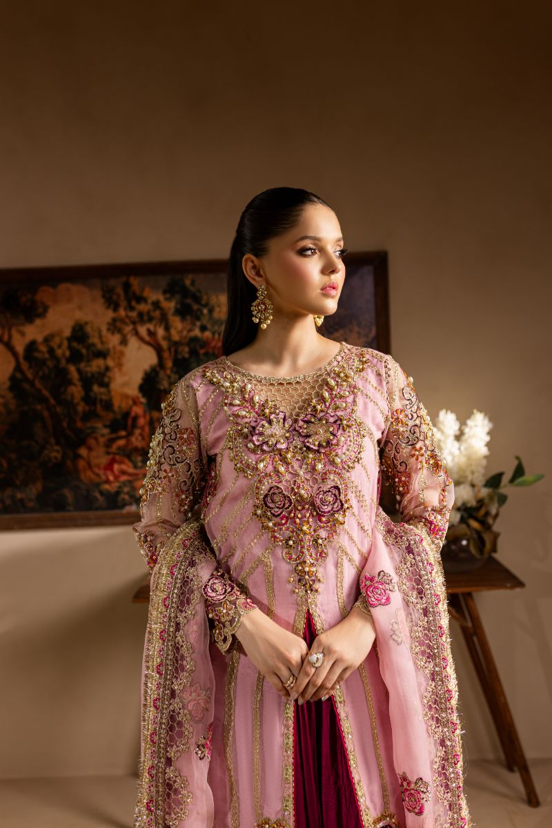 Maria Osama Khan - Zarmina - SHIRT & SHARARA - PINK - ORGANZA & PK RAWSILK - 3 Piece