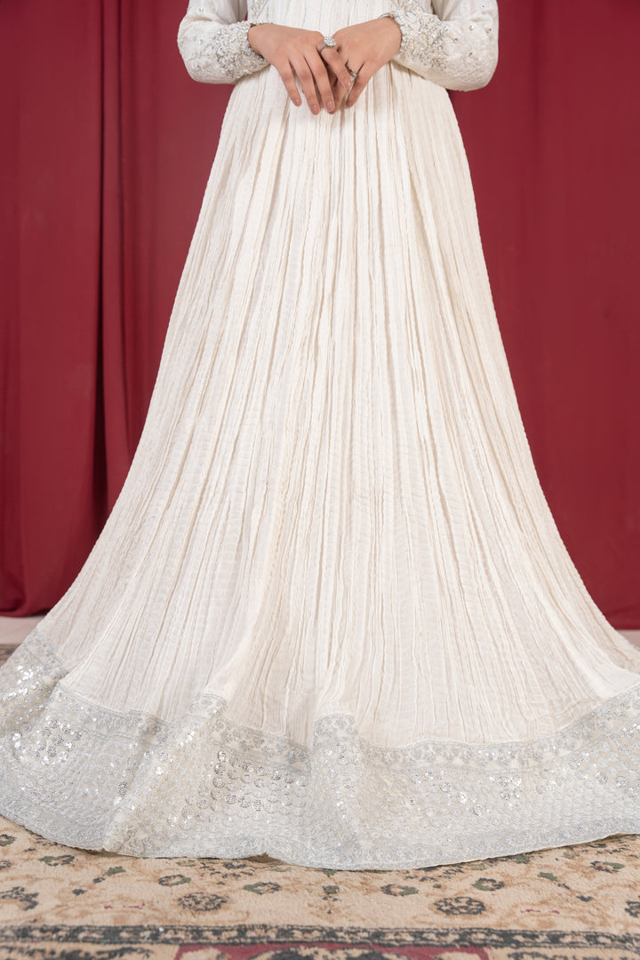 Laleen - Mehar Raw Silk Frock For Women - Ivory - 3 Piece
