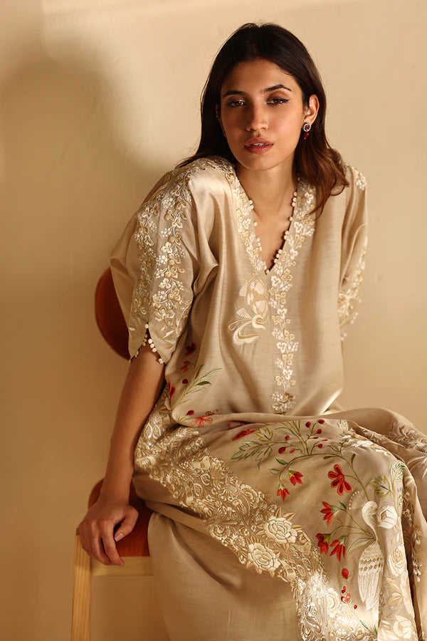 Sania Maskatiya - Mehr - Khaddi Silk - Sand - 1 Piece