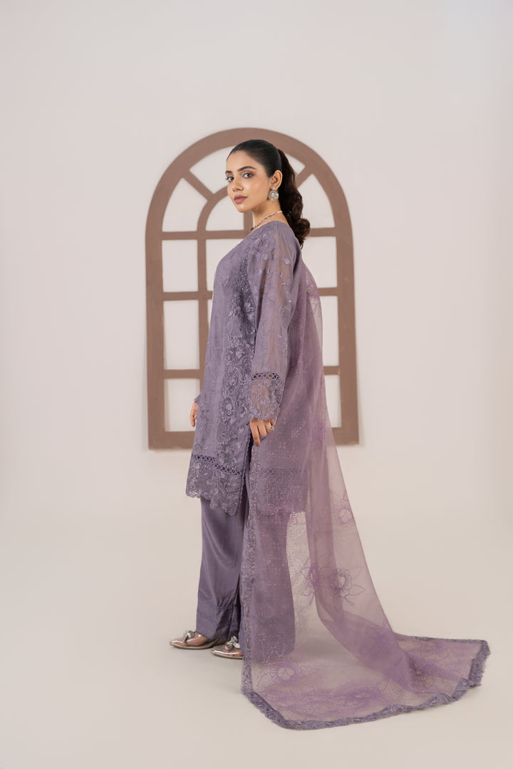 Laleen - Mehrin Cotton Silk Suit For Women - Purple - 3 Piece