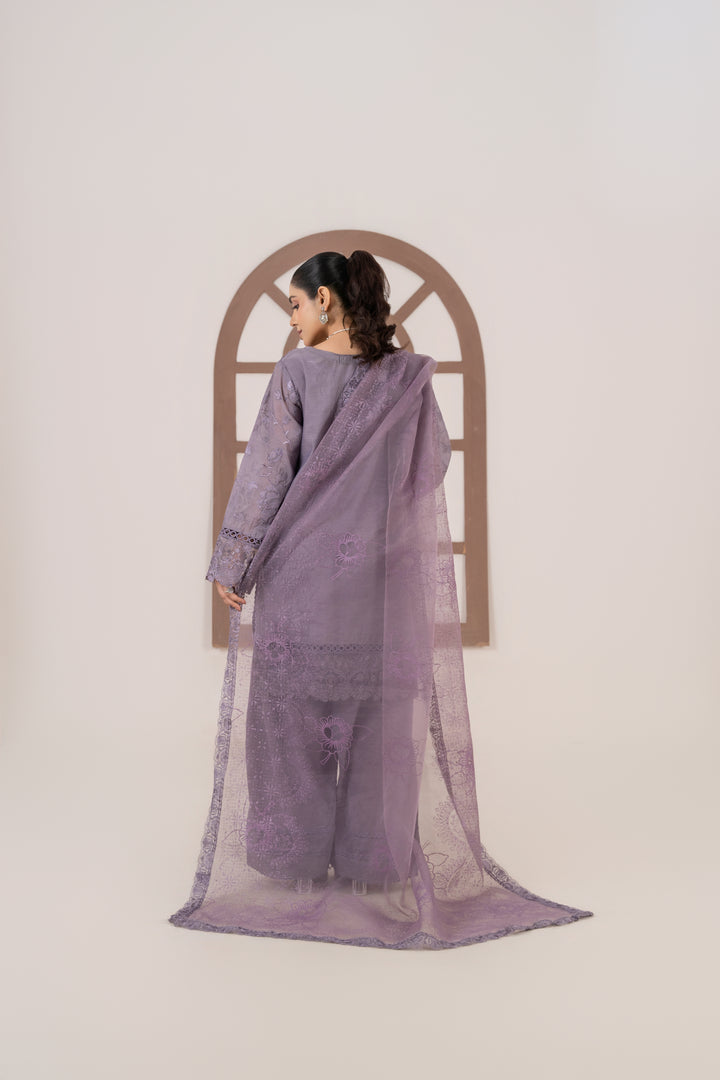 Laleen - Mehrin Cotton Silk Suit For Women - Purple - 3 Piece