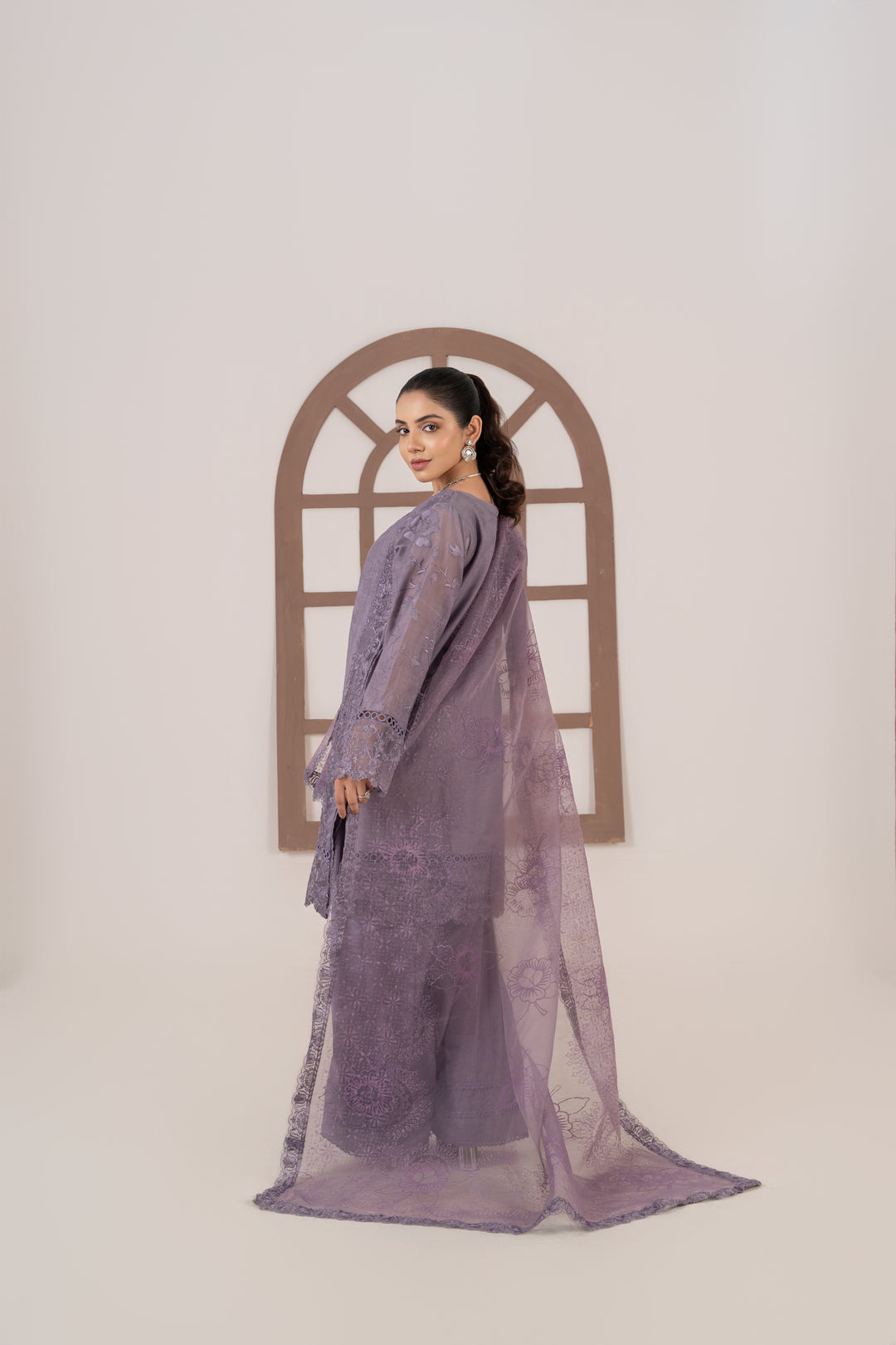 Laleen - Mehrin Cotton Silk Suit For Women - Purple - 3 Piece