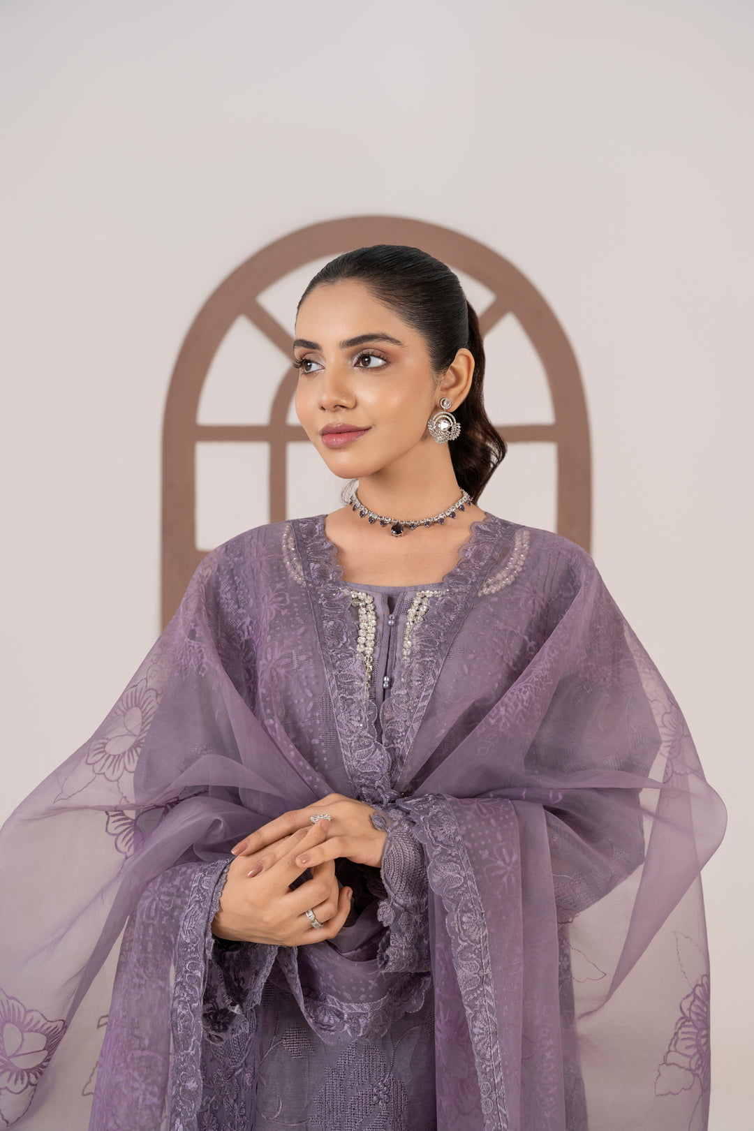 Laleen - Mehrin Cotton Silk Suit For Women - Purple - 3 Piece