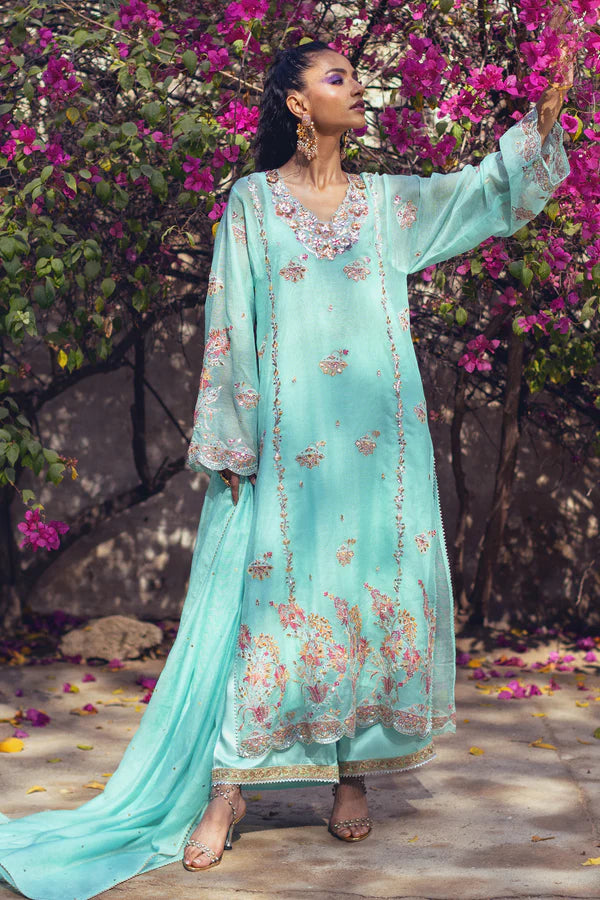 Sanam Chaudhri - Mentha Cotton Net Suit For Women - Ice Mint - 3 Piece
