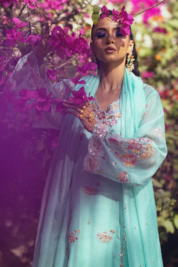 Sanam Chaudhri - Mentha Cotton Net Suit For Women - Ice Mint - 3 Piece