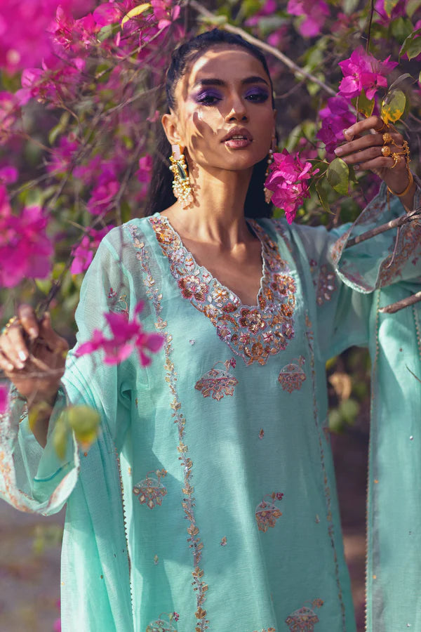 Sanam Chaudhri - Mentha Cotton Net Suit For Women - Ice Mint - 3 Piece