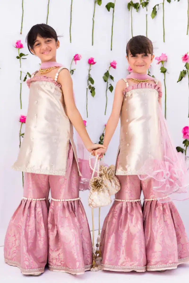Mia & Mila - Mini Empress - Rose Gold & Pink - Pure Mesuri & Jamawar - 2 Piece