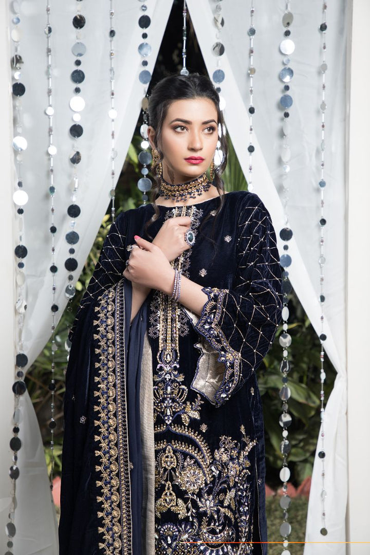 Laleen - Midnight Elegance Velvet Suit For Women - Blue - 3 Piece